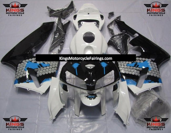 Honda CBR600RR (2005-2006) White, Black & Blue Splatter Fairings