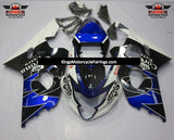 White, Black and Blue Tribal Corona Fairing Kit for a 2004 & 2005 Suzuki GSX-R750 motorcycle