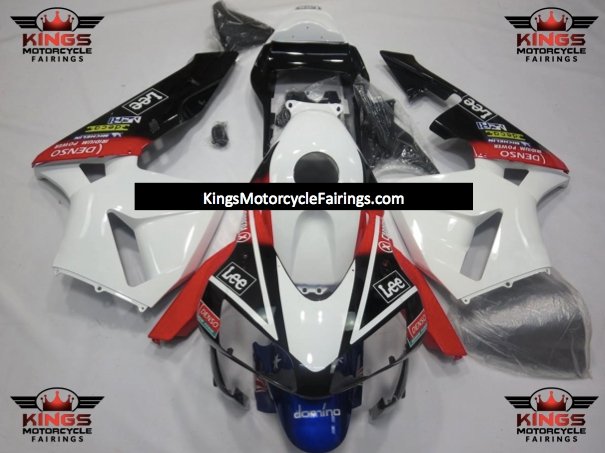 White, Black, Red & Blue LEE Fairing Kit for a 2003 and 2004 Honda CBR600RR motorcycle