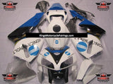 White, Black and Blue Konica Minolta Fairing Kit for a 2005 and 2006 Honda CBR600RR motorcycle