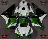 White, Green, Black and Blue Fairing Kit for a 2013, 2014, 2015, 2016, 2017, 2018, 2019, 2020 & 2021 Honda CBR600RR motorcycle