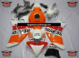 White, Orange and Red Repsol Fairing Kit for a 2008, 2009, 2010 & 2011 Honda CBR1000RR motorcycle.