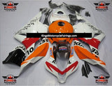 White, Orange, Red and Black Repsol Fairing Kit for a 2009, 2010, 2011 & 2012 Honda CBR600RR motorcycle