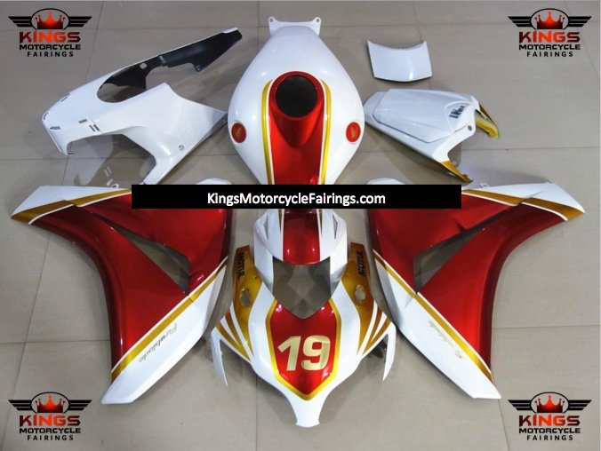 White, Red and Gold 19 Fairing Kit for a 2008, 2009, 2010 & 2011 Honda CBR1000RR motorcycle