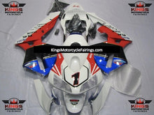  White, Red, Black and Blue TT Legends #1 Fairing Kit for a 2003, 2004 Honda CBR600RR motorcycle