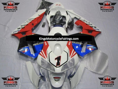  White, Red, Black and Blue TT Legends #1 Fairing Kit for a 2003, 2004 Honda CBR600RR motorcycle