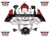 White, Black, Red and Gold Konica Minolta Fairing Kit for a 2003 and 2004 Honda CBR600RR motorcycle