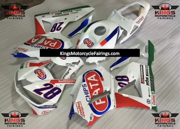 White, Red, Blue and Green PATA 28 Fairing Kit for a 2013, 2014, 2015, 2016, 2017, 2018, 2019, 2020 & 2021 Honda CBR600RR motorcycle