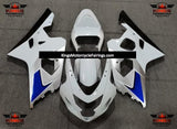 White, Silver and Blue Fairing Kit for a 2004 & 2005 Suzuki GSX-R750 motorcycle