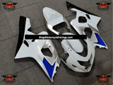 White, Silver, Blue and Black Fairing Kit for a 2004 & 2005 Suzuki GSX-R600 motorcycle