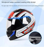 The White, Black, Red & Blue HNJ Full-Face Motorcycle Helmet is brought to you by Kings Motorcycle Fairings