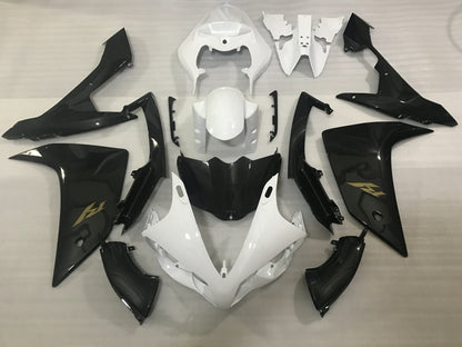 Faux Carbon Fiber, White and Gold Fairing Kit for a 2007 & 2008 Yamaha YZF-R1 motorcycle