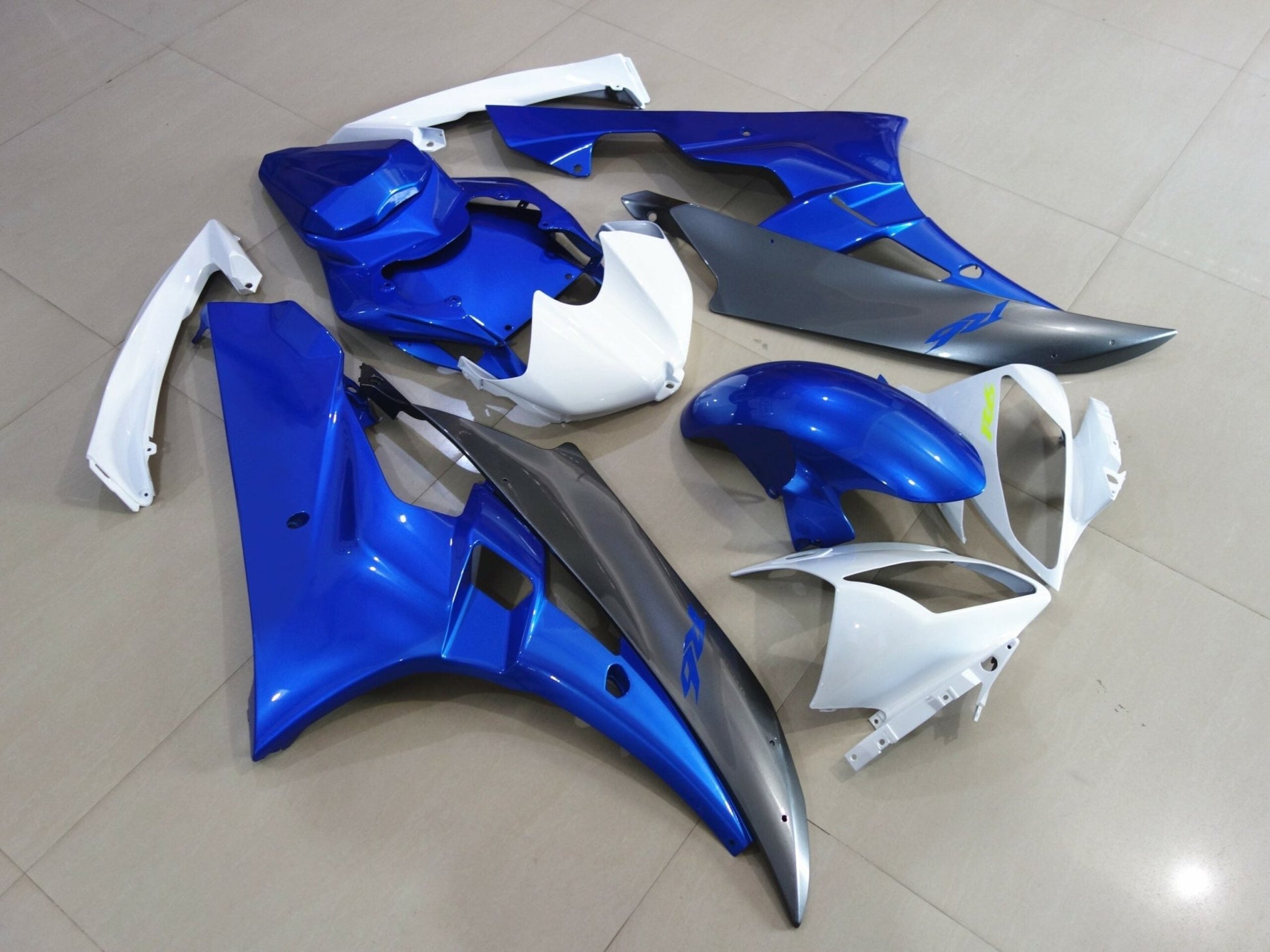 Blue, White and Dark Silver Fairing Kit for a 2006 & 2007 Yamaha YZF-R6 motorcycle