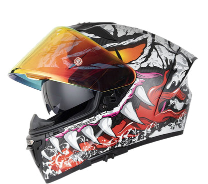 bike racing helmet with visor RHKC Motorcycle Helmet, White Dragon