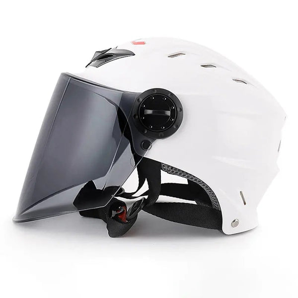 White Half Face Motorcycle Helmet with Large Black Visor is brought to you by KingsMotorcycleFairings.com
