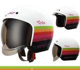 White Rainbow Striped Retro Motorcycle Helmet is brought to you by KingsMotorcycleFairings.com