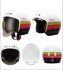 White Rainbow Striped Retro Motorcycle Helmet is brought to you by KingsMotorcycleFairings.com