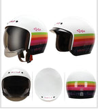 White Rainbow Striped Retro Motorcycle Helmet is brought to you by KingsMotorcycleFairings.com