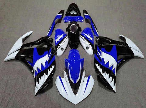 Yamaha YZF-R3 (2015-2018) White, Blue & Black Shark Teeth Fairings