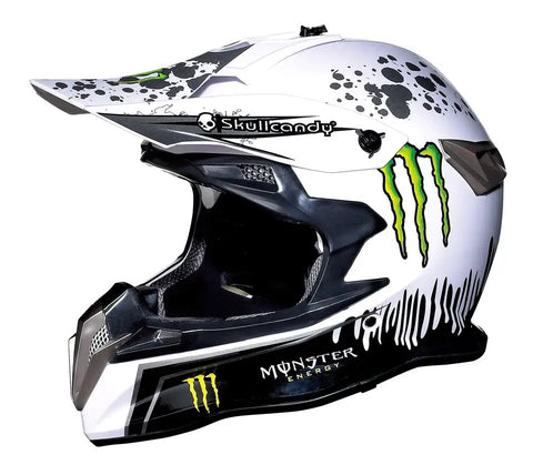 White and Black Monster Energy Dirt Bike Motorcycle Helmet is brought to you by KingsMotorcycleFairings.com