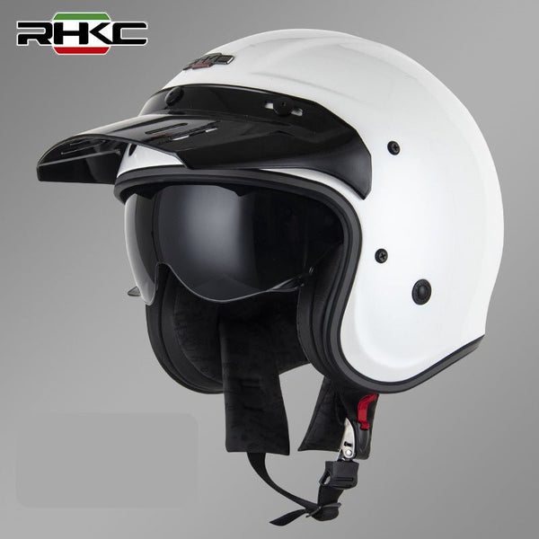 White & Black RHKC Open Face Motorcycle Helmet at KingsMotorcycleFairings.com