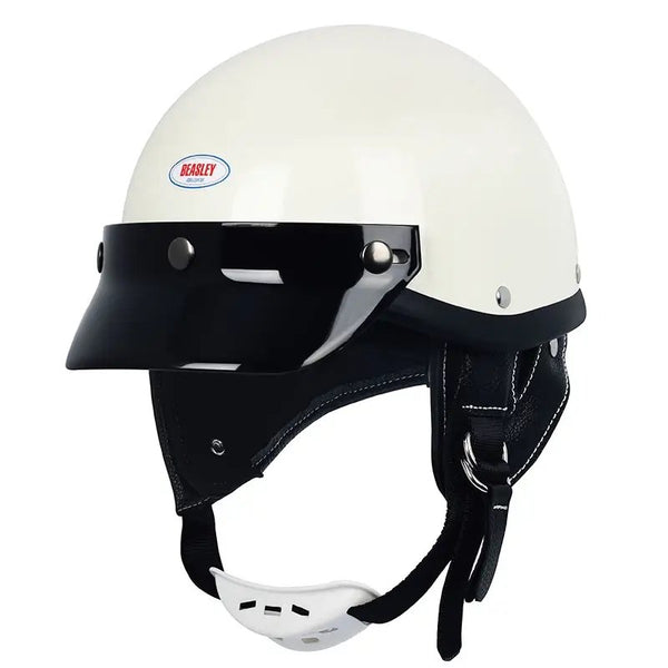 White & Black Retro Open Face 3/4 Beasley Motorcycle Helmet is brought to you by KingsMotorcycleFairings.com