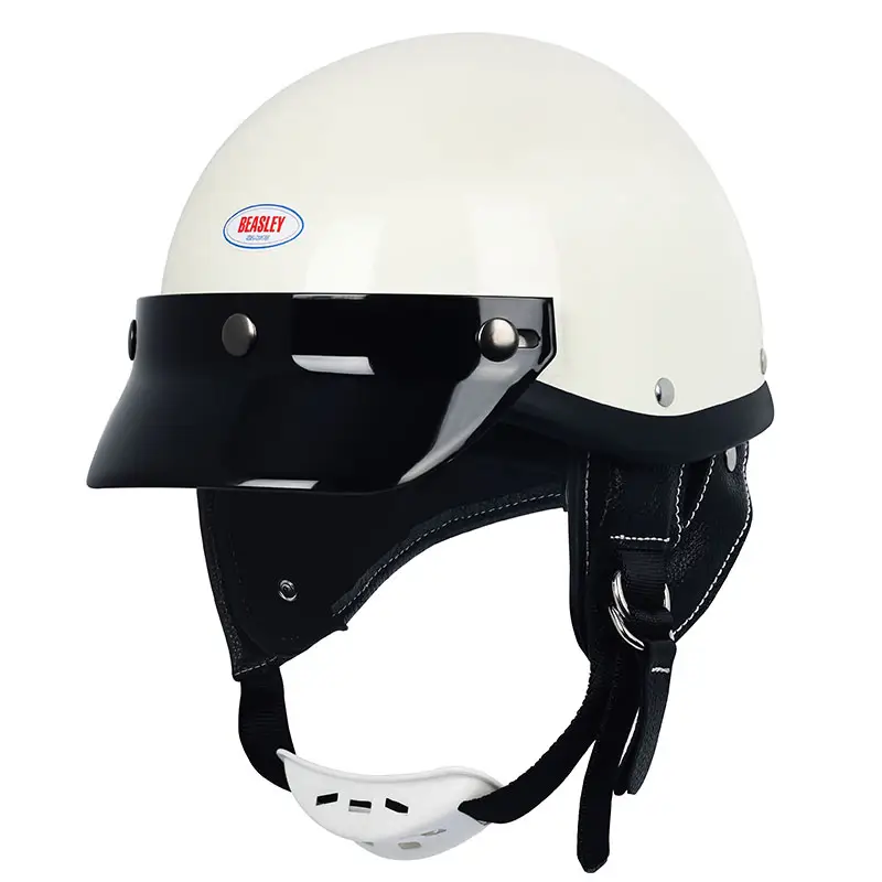 White & Black Retro Open Face 3/4 Beasley Motorcycle Helmet is brought to you by KingsMotorcycleFairings.com