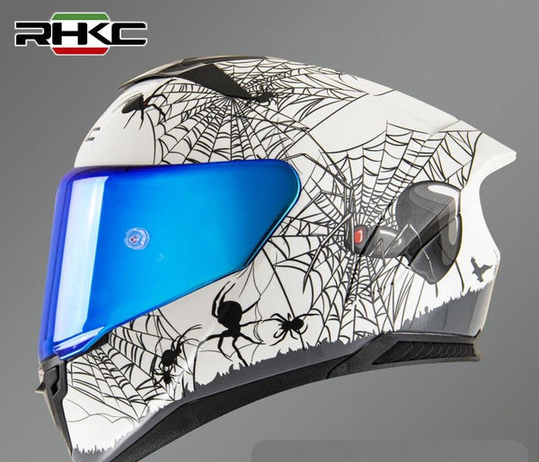 White & Black Spider Motorcycle Helmet at KingsMotorcycleFairings.com