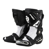 White & Black Tall Speed Leather Motorcycle Boots at KingsMotorcycleFairings.com