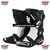 White & Black Tall Speed Leather Motorcycle Boots at KingsMotorcycleFairings.com