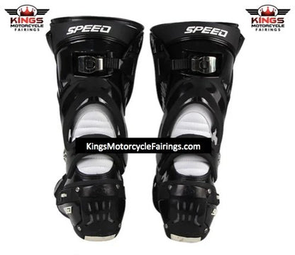 White & Black Tall Speed Leather Motorcycle Boots at KingsMotorcycleFairings.com