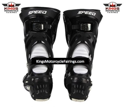 White & Black Tall Speed Leather Motorcycle Boots at KingsMotorcycleFairings.com