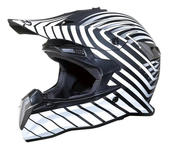White and Black Zebra Stripe Dirt Bike Motorcycle Helmet is brought to you by KingsMotorcycleFairings.com
