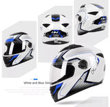 The White, Black and Blue HNJ Full-Face Motorcycle Helmet is brought to you by Kings Motorcycle Fairings