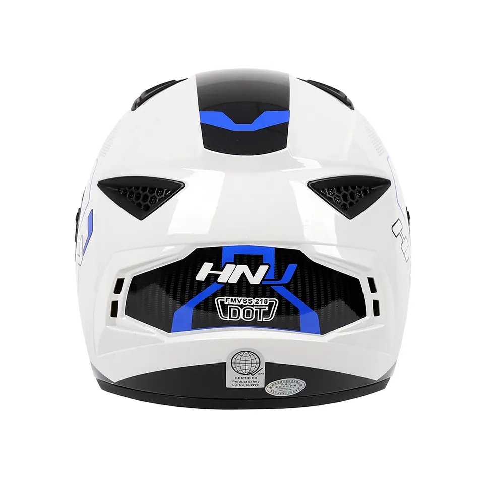 The White, Black and Blue HNJ Full-Face Motorcycle Helmet is brought to you by KingsMotorcycleFairings.com