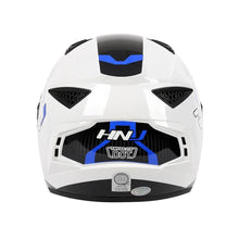 The White, Black and Blue HNJ Full-Face Motorcycle Helmet is brought to you by KingsMotorcycleFairings.com