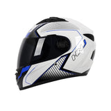 The White, Black and Blue HNJ Full-Face Motorcycle Helmet is brought to you by KingsMotorcycleFairings.com