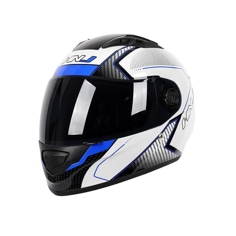 The White, Black and Blue HNJ Full-Face Motorcycle Helmet is brought to you by KingsMotorcycleFairings.com