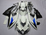 White, Black and Blue Fairing Kit for a 2008, 2009, & 2010 Suzuki GSX-R600 motorcycle