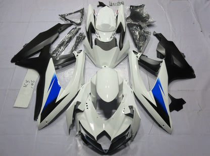 White, Black and Blue Fairing Kit for a 2008, 2009 & 2010 Suzuki GSX-R750 motorcycle