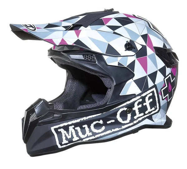 White, Black, Blue & Pink Muc Off Dirt Bike Motorcycle Helmet - KingsMotorcycleFairings.com