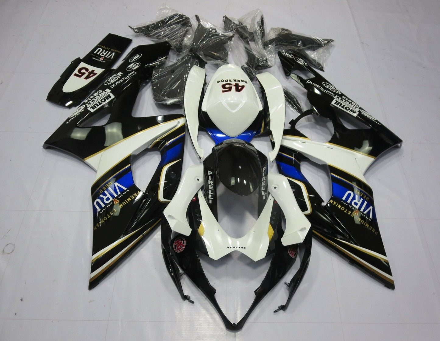 Suzuki GSXR1000 (2005-2006) White, Black, Blue & Gold Viru Fairings