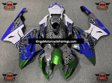 White, Black, Green and Blue Bull Pattern Fairing Kit for a 2009, 2010, 2011, 2012, 2013 and 2014 BMW S1000RR motorcycle