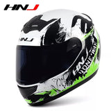 The White, Black and Green Splash HNJ Full-Face Motorcycle Helmet is brought to you by Kings Motorcycle Fairings
