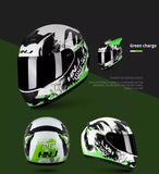 The White, Black and Green Splash HNJ Full-Face Motorcycle Helmet is brought to you by Kings Motorcycle Fairings