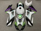 White, Black, Green, Purple, Blue and Gray Fairing Kit for a 2007 & 2008 Suzuki GSX-R1000 motorcycle