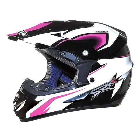 White, Black and Pink Dirt Bike Motorcycle Helmet is brought to you by KingsMotorcycleFairings.com