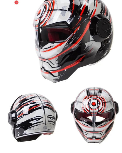 White, Black and Red Bullseye Iron Man Full Face Modular Motorcycle Helmet is brought to you by KingsMotorcycleFairings.com