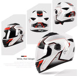 The White, Black and Red HNJ Full-Face Motorcycle Helmet is brought to you by Kings Motorcycle Fairings
