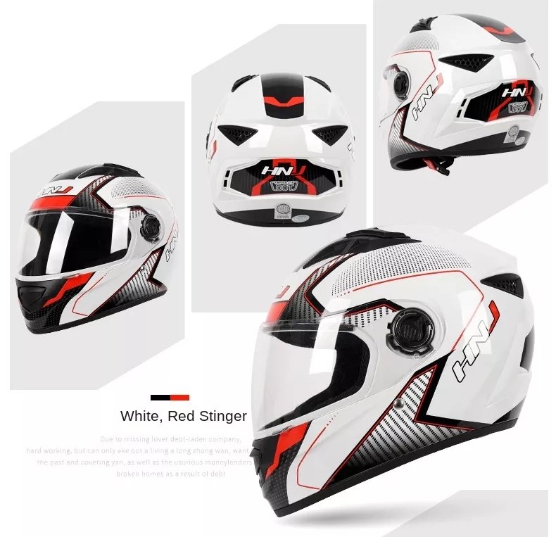 The White, Black and Red HNJ Full-Face Motorcycle Helmet is brought to you by Kings Motorcycle Fairings
